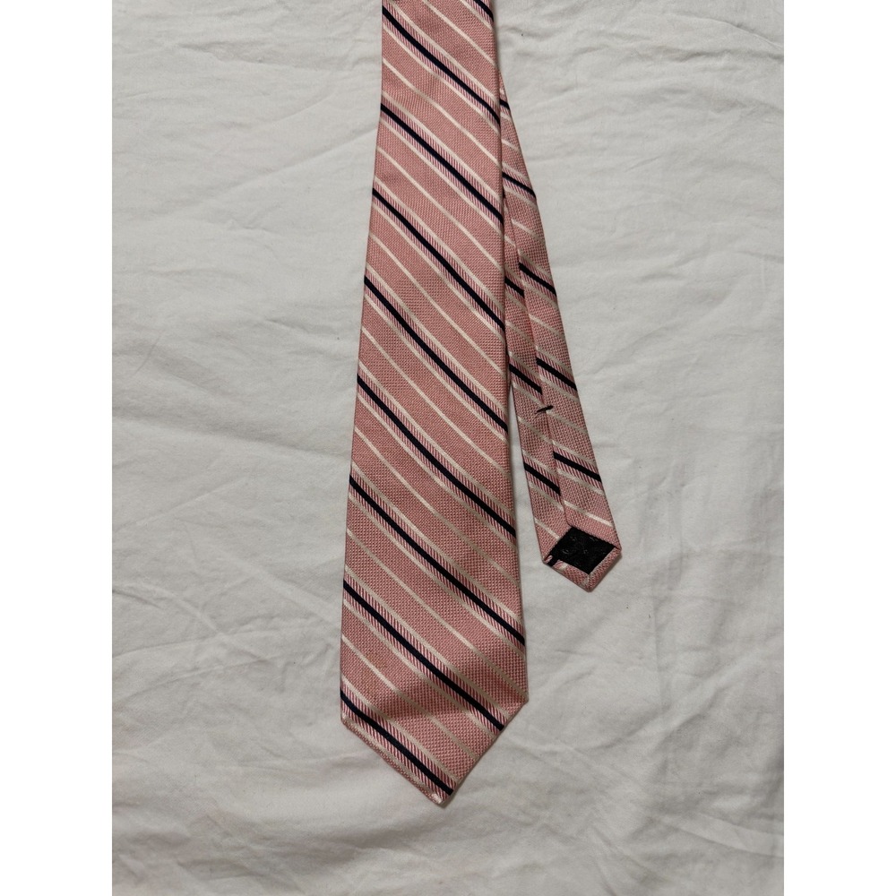J.S. Blank & Co. Silk Necktie Pink Navy Diagonal Striped - READ